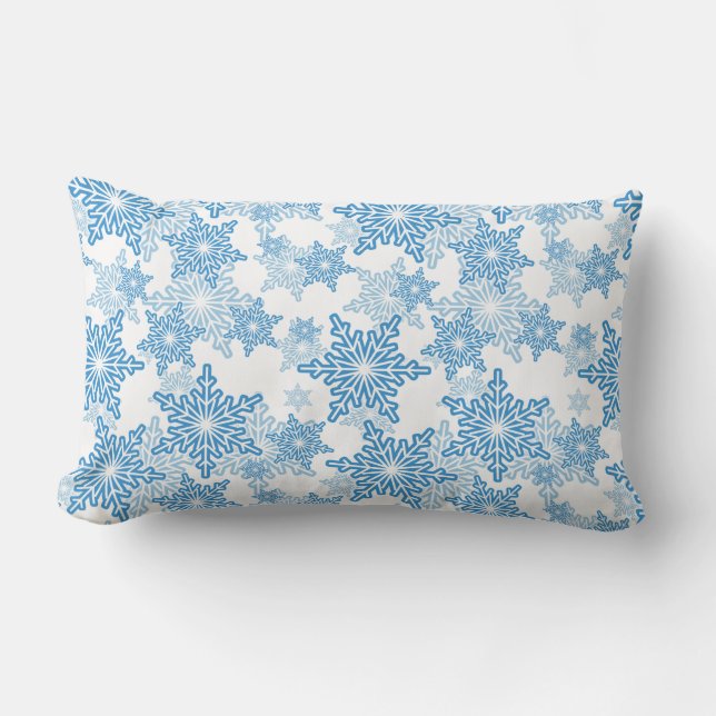 White and Blue Snowflake Seamless Pattern Lumbar Cushion (Front)