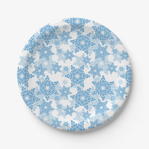 White and Blue Snowflake Seamless Pattern Paper Plate