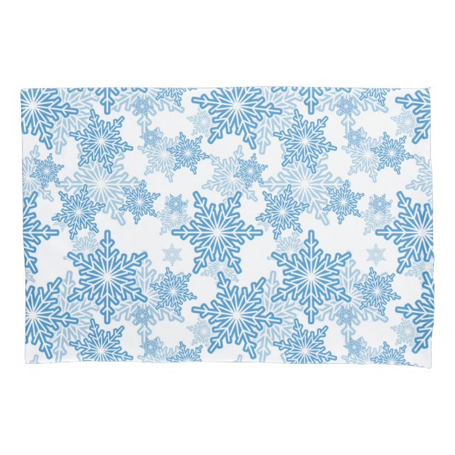 White and Blue Snowflake Seamless Pattern Pillowcase (Front)