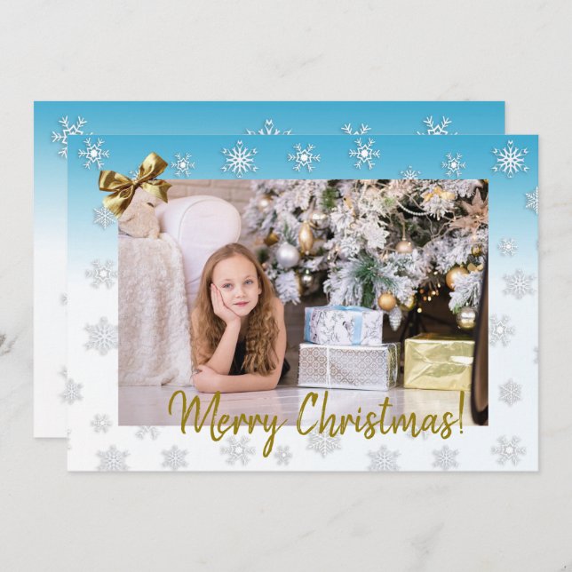 White and Blue Snowflakes Elegant Christmas Card (Front/Back)
