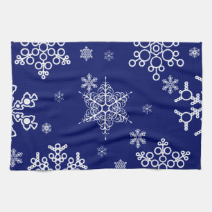 White and Blue Snowflakes Pattern Tea Towel