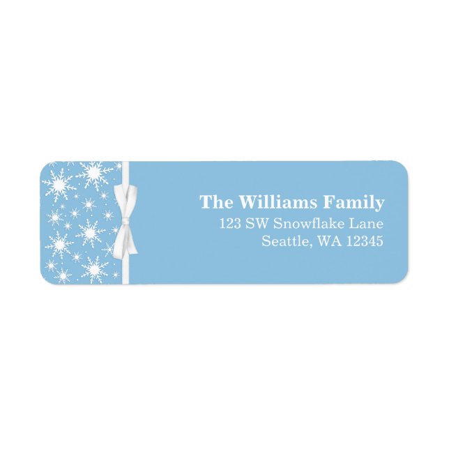 White and Blue Snowflakes Ribbon Christmas Address (Front)