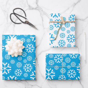 White and Blue Snowflakes Winter Holiday Pattern Wrapping Paper Sheet