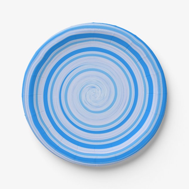 White and blue spiral paper plate (Front)