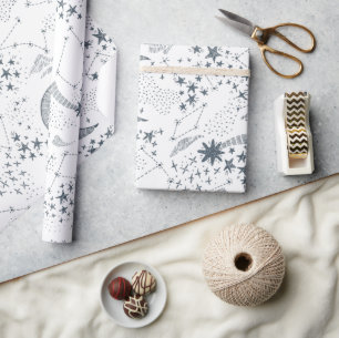 White And Blue Starry Moon Pattern Wrapping Paper