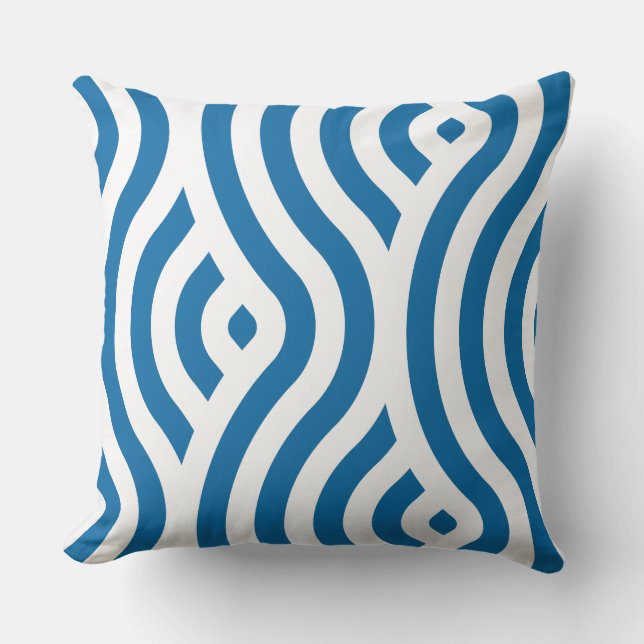 White and Blue Striped Wave Pattern Cushion (Front)
