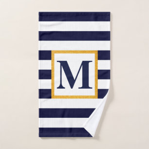 White and Blue Stripes Bath Towel Set