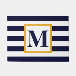 White and Blue Stripes Doormat