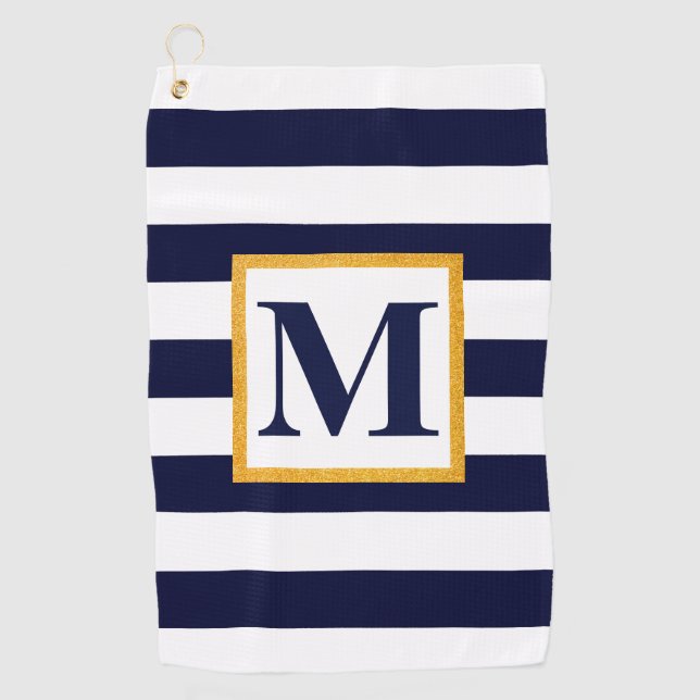 White and Blue Stripes Golf Towel (Front)