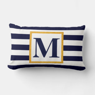 White and Blue Stripes Lumbar Cushion