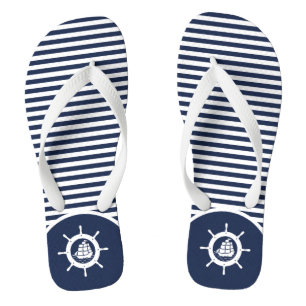 White And Blue Stripes & Nautical Boat Hweel Jandals