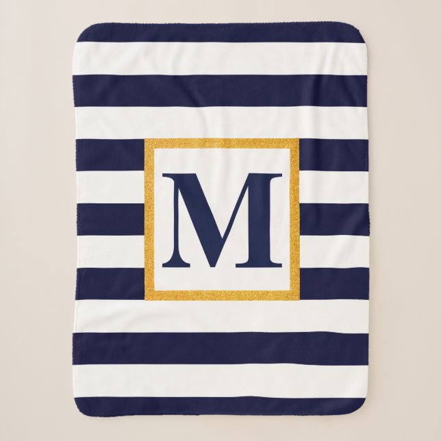 White and Blue Stripes Sherpa Blanket (Front)