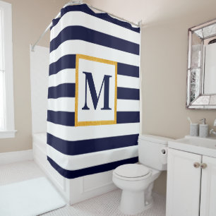 White and Blue Stripes Shower Curtain