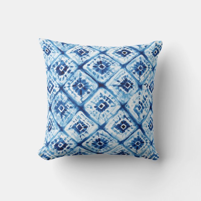 White and Blue Tie Dye Pattern Cushion (Front)