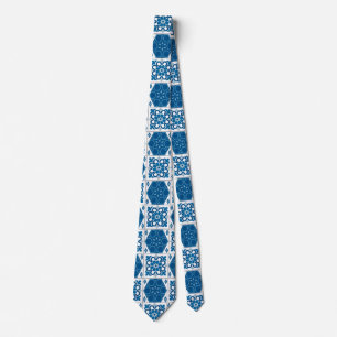 White and Blue Tiles Moroccan Style Tie