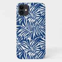 White And Blue Tropical Leaf Repeating Pattern