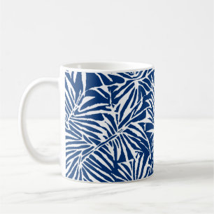White And Blue Tropical Leaf Repeating Pattern Coffee Mug