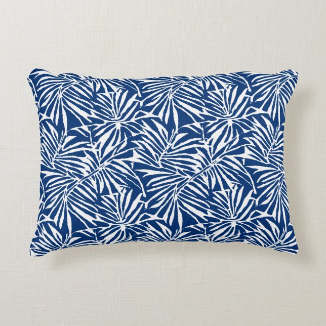 White And Blue Tropical Leaf Repeating Pattern Decorative Cushion (Front)
