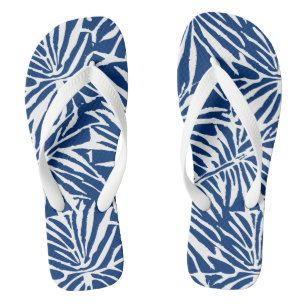 White And Blue Tropical Leaf Repeating Pattern Jandals