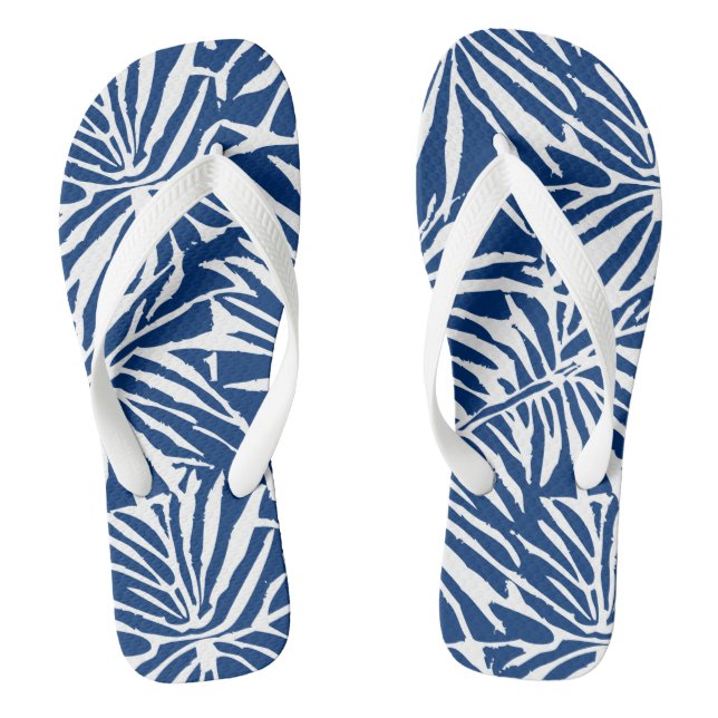 White And Blue Tropical Leaf Repeating Pattern Jandals (Footbed)