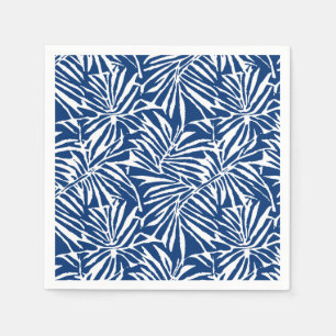 White And Blue Tropical Leaf Repeating Pattern Napkin
