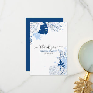 White And Blue Tropical Leaves Thank You Card
