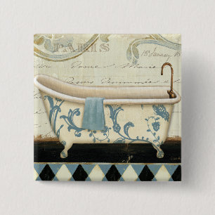 White and Blue Vintage Bath Tub 15 Cm Square Badge