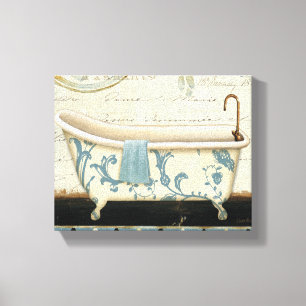 White and Blue Vintage Bath Tub Canvas Print