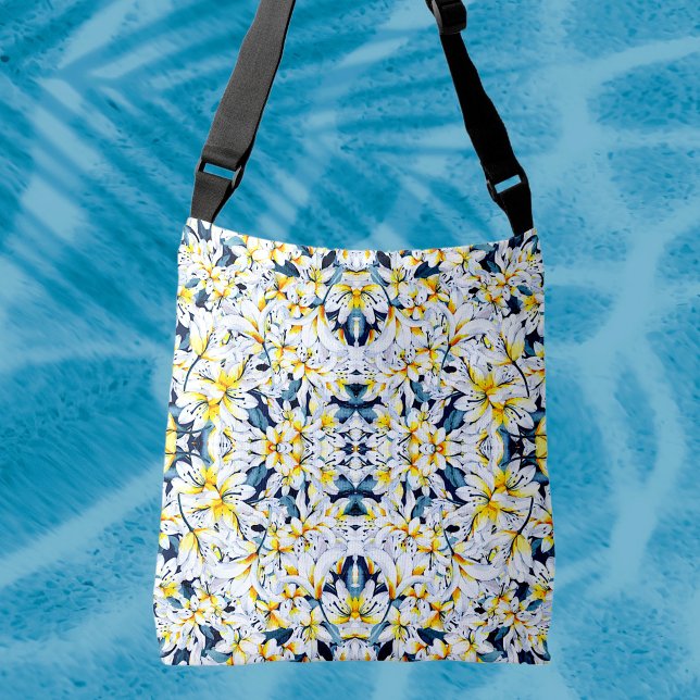 WHITE AND BLUE WATERCOLOR LILIES CROSS BODY BAG (Creator Uploaded)