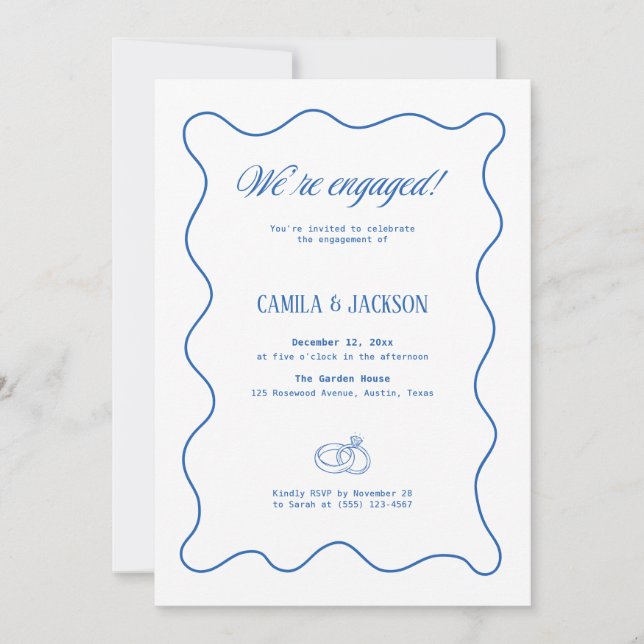 White and Blue Wedding Engagement Party Invitation (Front)