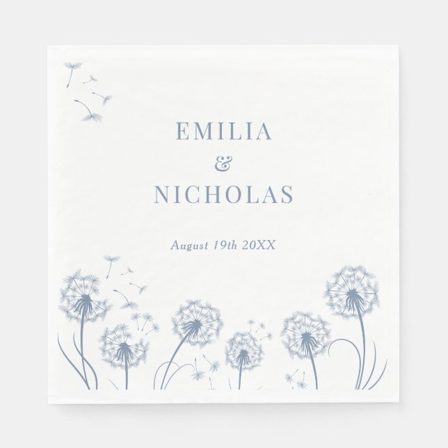 White and Blue Wildflower Wedding  Napkin (Front)