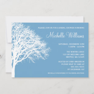White and Blue Winter Oak Bridal Shower Invitation