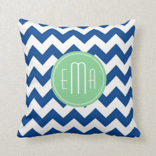 White And Blue Zigzag Chevron Cushion