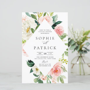 White and Blush Floral Frame Couples Shower Invite