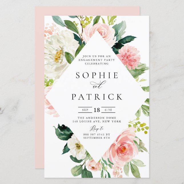 White and Blush Floral Frame Engagement Party (Front/Back)