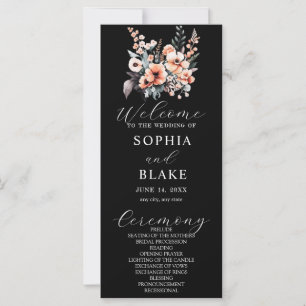 White and Blush Flowers Black Wedding Program