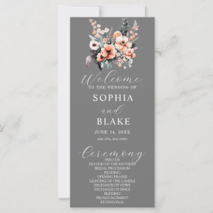 White and Blush Flowers Grey Wedding Program