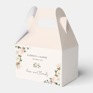 White and Blush Pink Magnolia Floral Wedding Favour Box