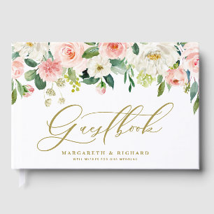White and Blush Spring Flowers Photo Wedding Guest Book