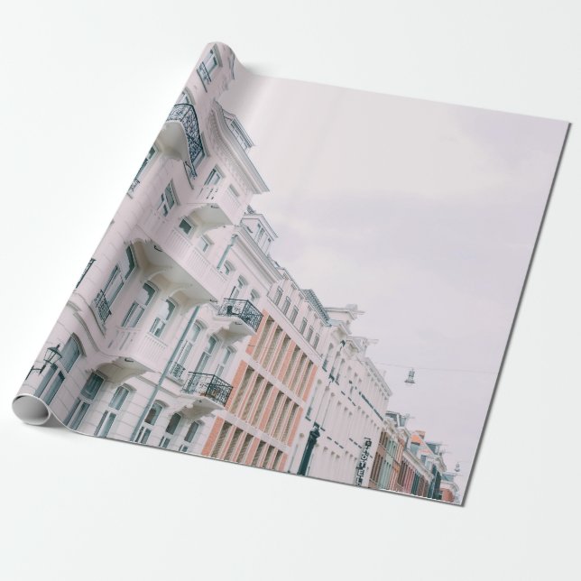 WHITE AND BROWN BUILDINGS WRAPPING PAPER (Unrolled)