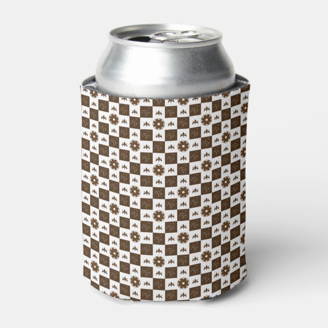 White and Brown Chequered Pattern Can Cooler (Can Front)