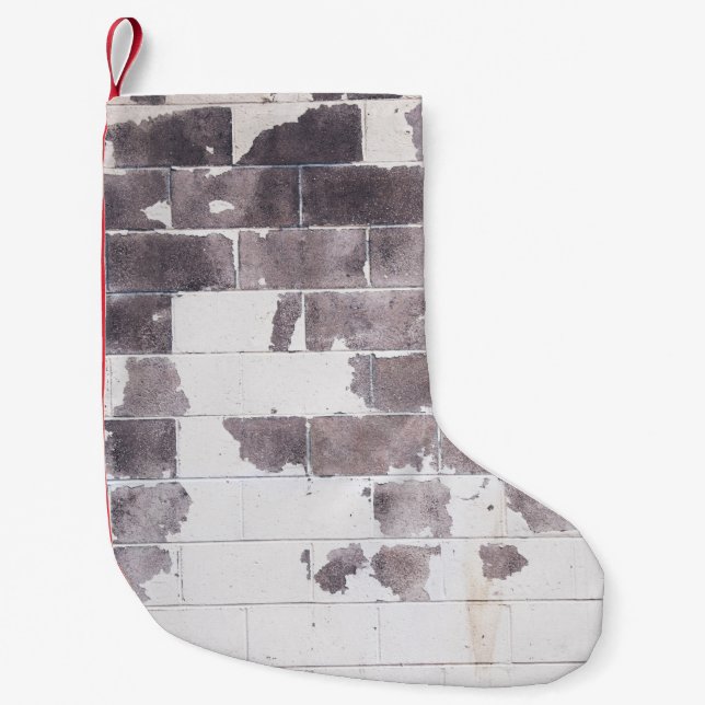 White and brown concrete wall small christmas stocking (Front)
