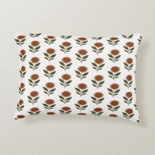 White and Brown Floral Boho  Decorative Cushion