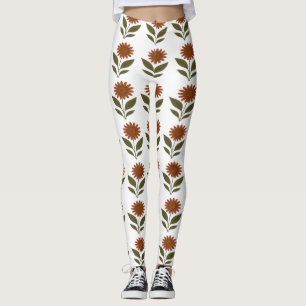 White and Brown Floral Leggings