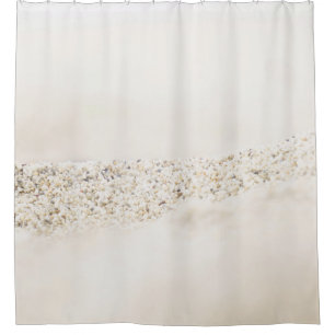 White and brown floral textile shower curtain