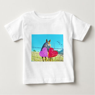 White and Brown horse Valentine Hearts Baby T-Shirt