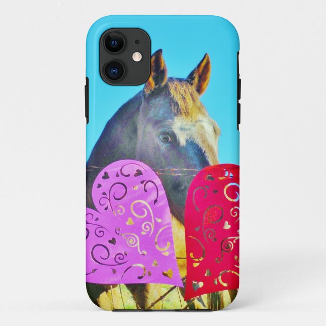 White and Brown horse Valentine Hearts Case-Mate iPhone Case (Back)