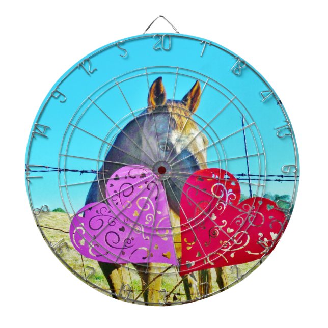 White and Brown horse Valentine Hearts Dartboard (Front)