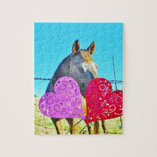 White and Brown horse Valentine Hearts Jigsaw Puzzle