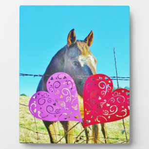 White and Brown horse Valentine Hearts Plaque